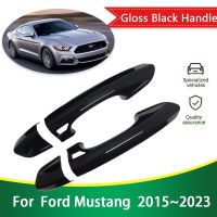 สำหรับ Ford Mustang 6 MK6 S550 2015 ~ 2023 Luxuriou สติกเกอร์แต่งฝาครอบมือจับประตูสีดำเครื่องประดับตกแต่งรถ2016 2017 2018