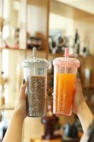 【jw】❏✹  Ins Cup Glitter Bottle Layer Tumbler with Plastic Lid Leakproof