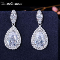 ThreeGraces CZ Jewelry Classic Women White Gold Color High Quality Zircon Big Waterdrop Dangle Earrings For Wedding Party ER173