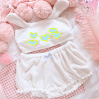 2021Woman Pajamas Shorts Set Plush Cartoon Sleepwear Flannel Sexy Lingerie Underwear Cute Bra Nightie Women Clothing Intimates