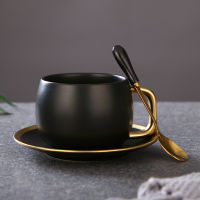 Luxury Black Gold Ceramic Coffee Cup Espresso Coffee Tea Breakfast Milk Cup And Saucer Set With Spoon And Saucer Gift Box Set