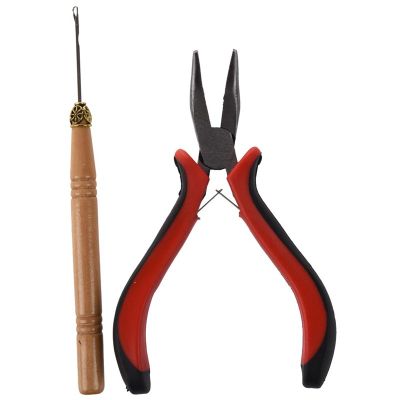 Stick Hair Extension Straight Pliers &amp; Needle Drag Hook Tool for mini Rings