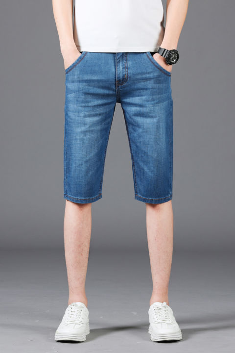กางเกงยีนส์ขาสั้นผู้ชาย-กางเกงฤดูร้อน-กางเกงขาสั้นเนื้อผ้ายืด-กางเกงยีนส์ขาสั้นสามส่วน-กางเกงยีนส์ขากระบอก-009-8010