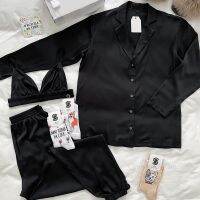 ❣☜ Silk Satin Pajamas Set Black