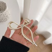 【cw】 Bow Pearl Texture Grip Elegant All-Match Hairpin Back Pearl Shark Clip Hair Accessories Headdress ！