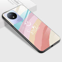 GGK สำหรับ Vivo Y02A Y02T แฟชั่นหรูหราลายรอยยิ้มสีรุ้งเปลือกนุ่มเคสโทรศัพท์กระจกเทมเปอร์เรียบเคสกันกระแทก