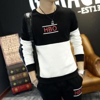 Men Fashion Round Collar Summer Letter Print Color Loose Long Sleeve