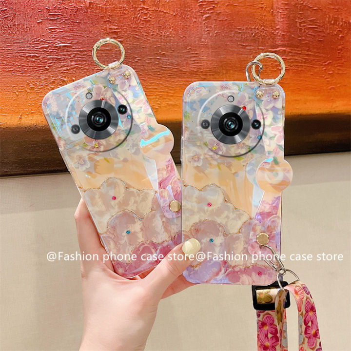 ปลอกอ่อน-realme11-pro-phone-case-เคส-realme-11-pro-plus-5g-เคสโทรศัพท์ภาพดอกไม้พิมพ์ลายน้ำมัน-rhinestone-บลูเรย์วินเทจพร้อมสายคล้องข้อมือ2023