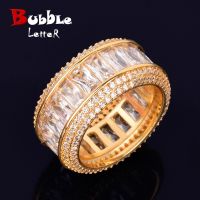 Bubble Letter Baguette Rings for Men Alianca De Casamento Ouro Real Gold Plated Hip Hop Jelwery