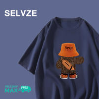 SELVZE ผ้าฝ้าย เสื้อยืดสตรี หมีการ์ตูนน่ารัก คอกลม A2634