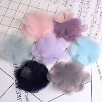 [HOT!] 100pcs Symphony Bronzing Five Petals Flower Organza Ribbon Bow Patches for DIY Craft Handmade Headwear Sewing Accessory