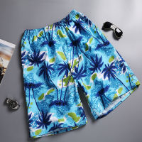 2023 New Original Beachwear Mens Large Quick Drying Loose Thin Five Cent Mens Shorts Sports Casual Floral Pants Popular Blue Coconut Tree