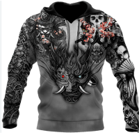 Samurai Tattoo Japan Art Tattoo 3D Print XXS-6XL Hoodie Man Women Harajuku Outwear Zipper Pullover Sweatshirt Unisex-7（free custom name logo）-5