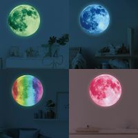 ZZOOI 30cm Fluorescence Luminous Moon 3D Wall Sticker For Kids Living Room Bedroom Door Ceiling Decoration Home Decal Glow In The Dark