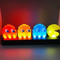 8GJGR การ์ตูน Pac Man ไฟกลางคืนที่สร้างสรรค์เสียงโคมไฟ LED ควบคุมน่ารักโคมไฟตั้งโต๊ะหลากสีสันของตกแต่งโต๊ะ