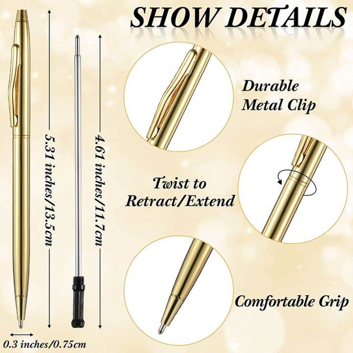 12-pcs-gold-slim-ballpoint-pens-black-ink-1-mm-medium-point-metallic-retractable-pens-for-students-teachers-office