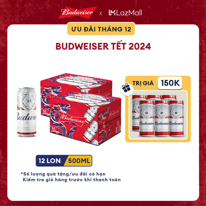 Combo 2 Thùng 12 Lon Bia Budweiser 500mllon Phiên Bản Tết 2024