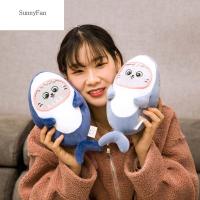 SUNNYFAN 28Cm ของขวัญเด็กตกแต่งบ้านหมอนผ้ากำมะหยี่หน้าแมวฉลามของเล่นตุ๊กตาฉลามของเล่นสัตว์หมอนของเล่นนุ่มนิ่มยัดไส้ตุ๊กตาผ้ากำมะหยี่