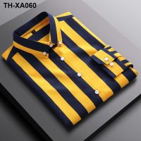 The spring of 2023 the new yellow stripe shirts men long sleeve shirt cultivate ones morality business and leisure travelers