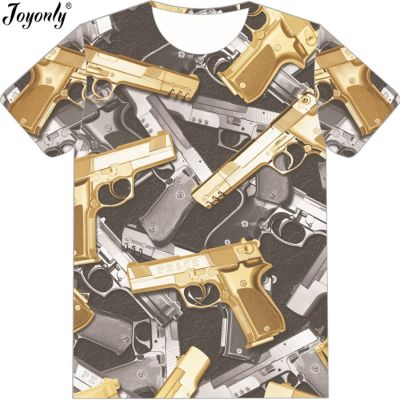 Joyonly Boys Girls Cool Design 3D Printed T-shirts Black Gold Gangsta Gun Camisetas Tees 2018 Summer Tops Children T Shirt