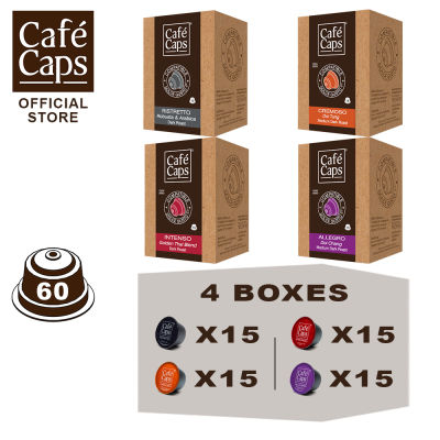 Cafecaps - Coffee Nescafe Dolce Gusto MIX Compatible capsules of Ristretto, Intenso, Doi Chang &amp; Cremoso (4 กล่อง X15 แคปซูล แคปซูล) - Dolce Gusto Coffee capsule compatible แคปซูลกาแฟที่ กาแฟสไตล์อิตาเลียนทั่วไป ส่วนผสมของโรบัสต้าและอาราบิก้า