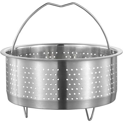 1 Piece Stainless Steel Steamer Basket Vegetables Fruit Colander Strainer with Handle Silver