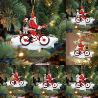 2D Flat Cartoon Santa Claus Christmas Pendant Acrylic Puppy Dog Doll Bicycle Riding Xmas Tree Hanging Ornaments New Year Decor Christmas Ornaments