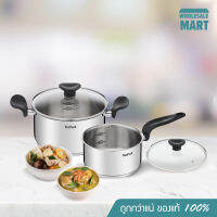 [ส่งฟรี - ประกันศูนย์ 2 ปี] TEFAL ชุดกระทะ Primary Set 4 ชิ้น รุ่น E308S474 ชุดหม้อสแตนเลสพร้อมฝาแก้ว ใช้ได้กับเตาทุกประเภท พร้อมส่ง