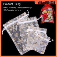 YIJIAN1984918 50pcs/lot 4 ขนาด การออกแบบเกล็ดหิมะ สีขาวสีแดง กระเป๋า Organza ถุงของขวัญ กระเป๋าใส่ขนมหูรูด ถุงบรรจุภัณฑ์เครื่องประดับ