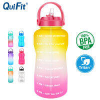 QuiFit 3.8L/128OZสร้างแรงบันดาลใจแกลลอนขวดพร้อมหลอด &amp; เครื่องหมายเวลาBPAฟรีขวดขนาดใหญ่Non-Toxitc Leak-ProofทนทานTumblerสำหรับFitness Enthusiastsกลางแจ้งฟิตเนสวิ่งขี่จักรยาน