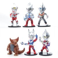 Tiga Ultraman อนิเมะซีรีส์อุลตราแมน10ซม. 6ชิ้น/เซ็ตอัลตร้าซาวด์ตุ๊กตาขยับแขนขาได้แก้วมัค PVC ชุดตุ๊กตาตัวโมเดลของเล่นของขวัญ