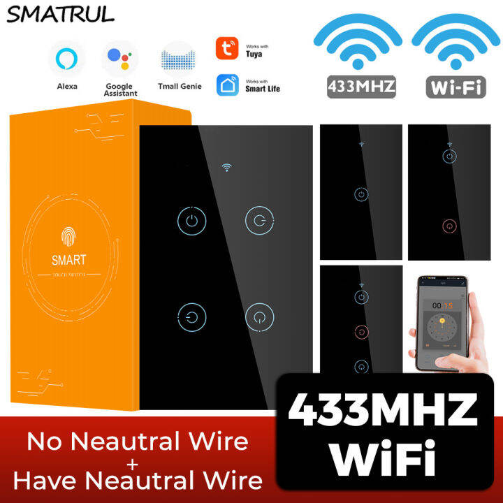 SMATRUL Tuya WiFi Smart Switch Wall Light Switches No Need Neutral wire