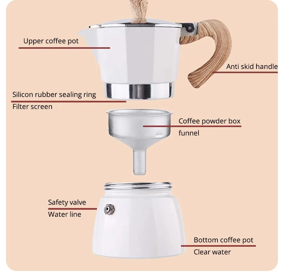 150ml 300ml Vintage Wooden Handle Espresso Maker Moka Pot Classic Italian  Cafe Tools Kitchen Cafe Accessories