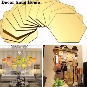 12PCS/Set Hexagon Acrylic Mirror Wall Stickers Decals Self Adhesive Home  Decor