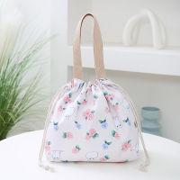 Cartoon Lunch Bag Canvas Lunch Drawstring Picnic Tote Eco Cotton Cloth Small Handbag Purse Dinner Container Food Storage Bag