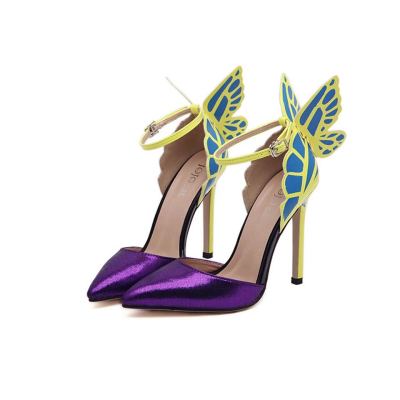 DDYZHY 2021 Butterfly Wings Summer Peep Toe Sandals Women Shoes Stiletto High Heels Solid Color Buckle Sandals Sandalias mujer