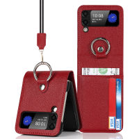 เคส HOt2023NewPhone สำหรับ Samsung Galaxy Z Flip 3พร้อมแหวนพร้อมช่องเสียบการ์ด Crossbody พร้อมสายคล้องไหล่เคสศัพท์มือถือ Samsung Flip 3