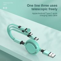 KISSCASE Macaron 3 In 1 Telescopic Data Cable One For Three For iPhone 14 13 Android Type-C Mobile Phone Liquid Charging Cable