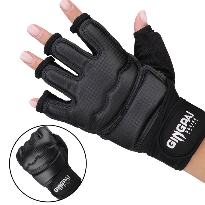 2022-pu-half-finger-taekwondo-gloves-tkd-protector-fighting-mitts-mma-gloves-karate-hands-protector-boxing-gloves-black-color