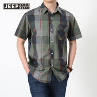 JEEP SPIRIT ใหม่ลายสก๊อตแขนสั้นเสื้อผู้ชายฤดูร้อนผ้าฝ้าย Multi-Pocket ทหารเครื่องมือนิ้วเสื้อครึ่งแขน Lining