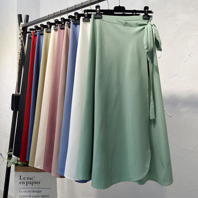 Croysier Summer Skirts Womens 2021 New High Waist Side Tie Beach Casual Wrap Skirt Women Solid Elegant Midi Skirt Woman Clothes