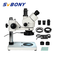 Svbony SM402 กล้องจุลทรรศน์สเตอริโอ 7X-45X Professional Trinocular Zoom Microscope พร้อม LED Ring Light WF10X Eyepieces และ 0.7X-4.5X Zoom Objective Lab Microscope