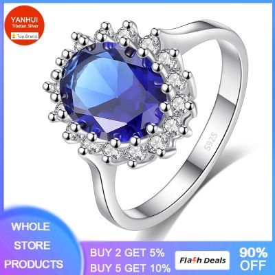 With Credentials Princess Cut 3.2ct Lab Sapphire Ring Original Tibetan Silver 925 Engagement Wedding Band Jewelry Ring for Women