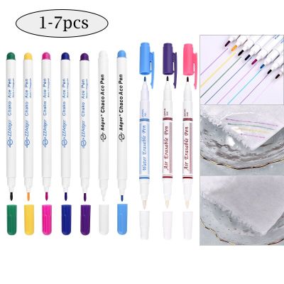 1/7pcs Ink Disappearing Fabric Marker Pen DIY Cross Stitch Water Erasable Pen Dressmaking Tailors Pen for Quilting Sewing Tools Needlework