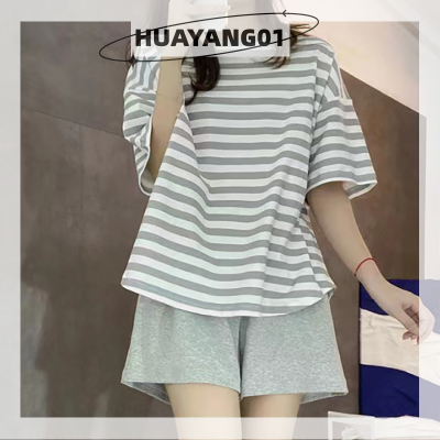 HUAYANG01 [2023 new HOT FASHION] lazlook เสื้อยืดลายกางเกงขาสั้นชุดนอนผู้หญิงชุดลำลองหลวมๆชุดนอนฤดูร้อน