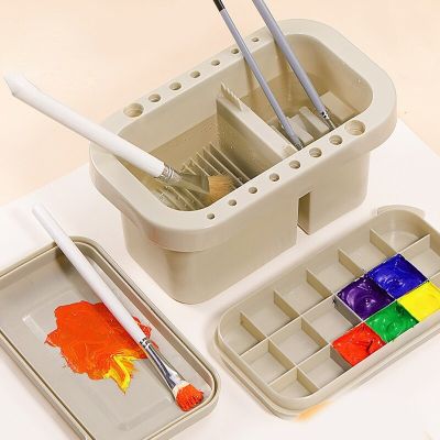 Multifunctional Three-piece Pen Wash Bucket with Palette Gouache Watercolor Acrylic Oil Painting Cleaning Art Tools