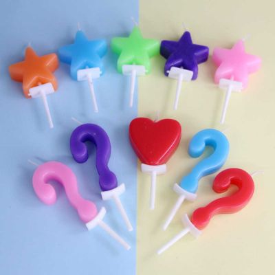【CW】Love Heart Star Birthday Candles Creative Question Mark Candle Happy Birthday Cake Decoration Dessert Topper Party Supplies