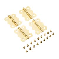 【CC】 4Pcs Hinges  16 screws Gold 4 Holes 33x40mm Door Cabinet Drawer Jewelry  Wince Hardware