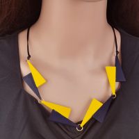 Minimalist Geometric Wood Pendant Necklace for Women Rope Chain Statement Bib Necklaces