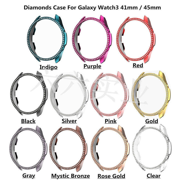 เหมาะสำหรับ-samsung-galaxy-watch-3-รุ่น-ตัวเรือนเพชรแถวเดียว-ชุบ-pc-เคสป้องกันเพชรเดี่ยวกลวงครึ่งแพ็ค